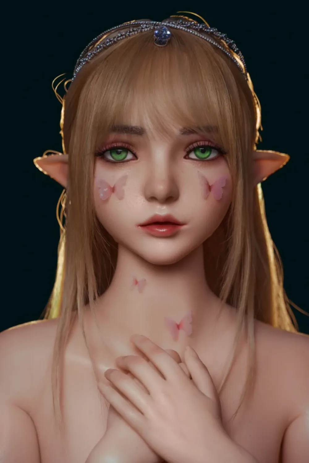 SY Doll 可動式の顎 エルフ耳 シリコンヘッド Ophelia #M8